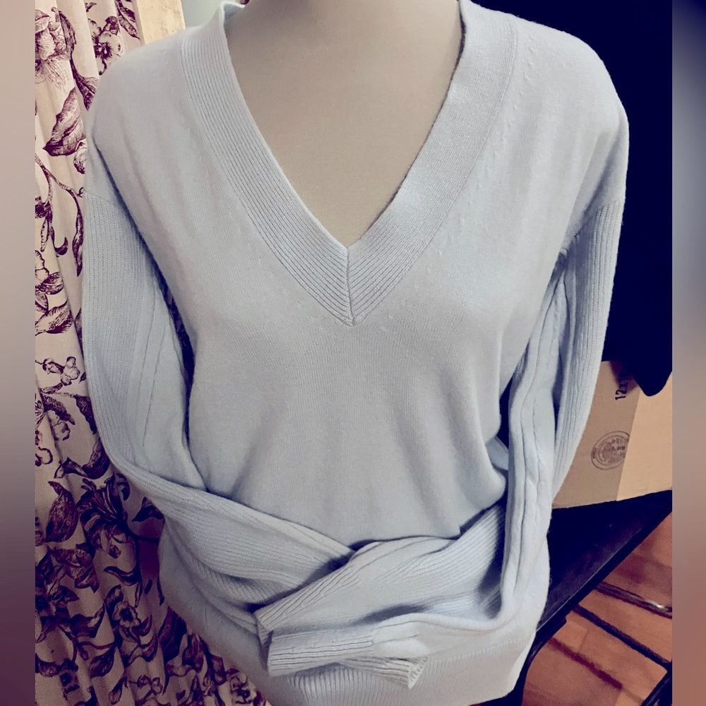 Rag & Bone Light Blue V-Neck Cashmere Sweater